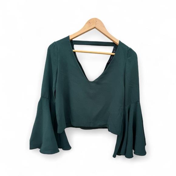 Zara Hunter Green Bell Sleeve Blouse - Picture 5 of 8